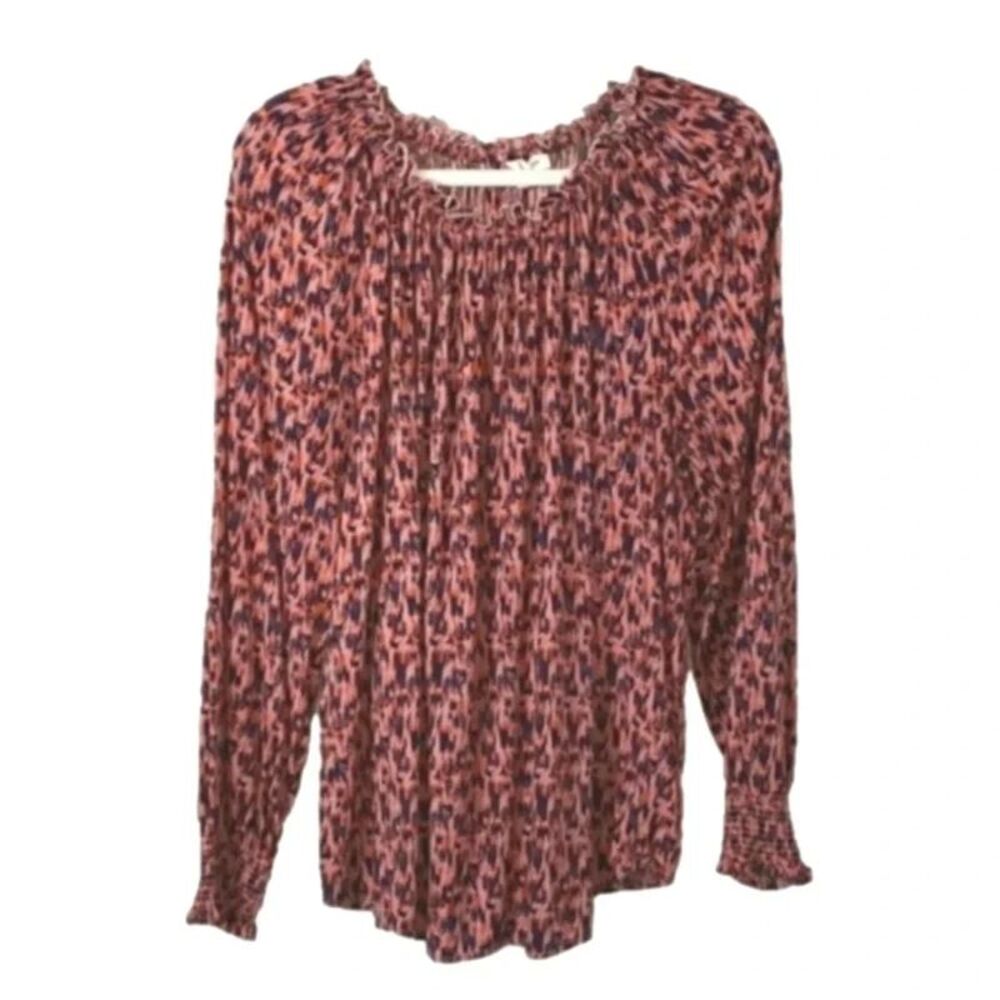 BeachLunchLounge L Top Ecovera Peasant Blouse Top Boho Feminine Flowy Pink